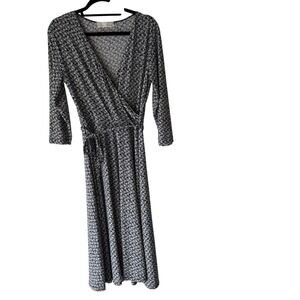 Kelly Renee Black White Patterned Wrap Maxi Dress L Old Money Kentucky Derby